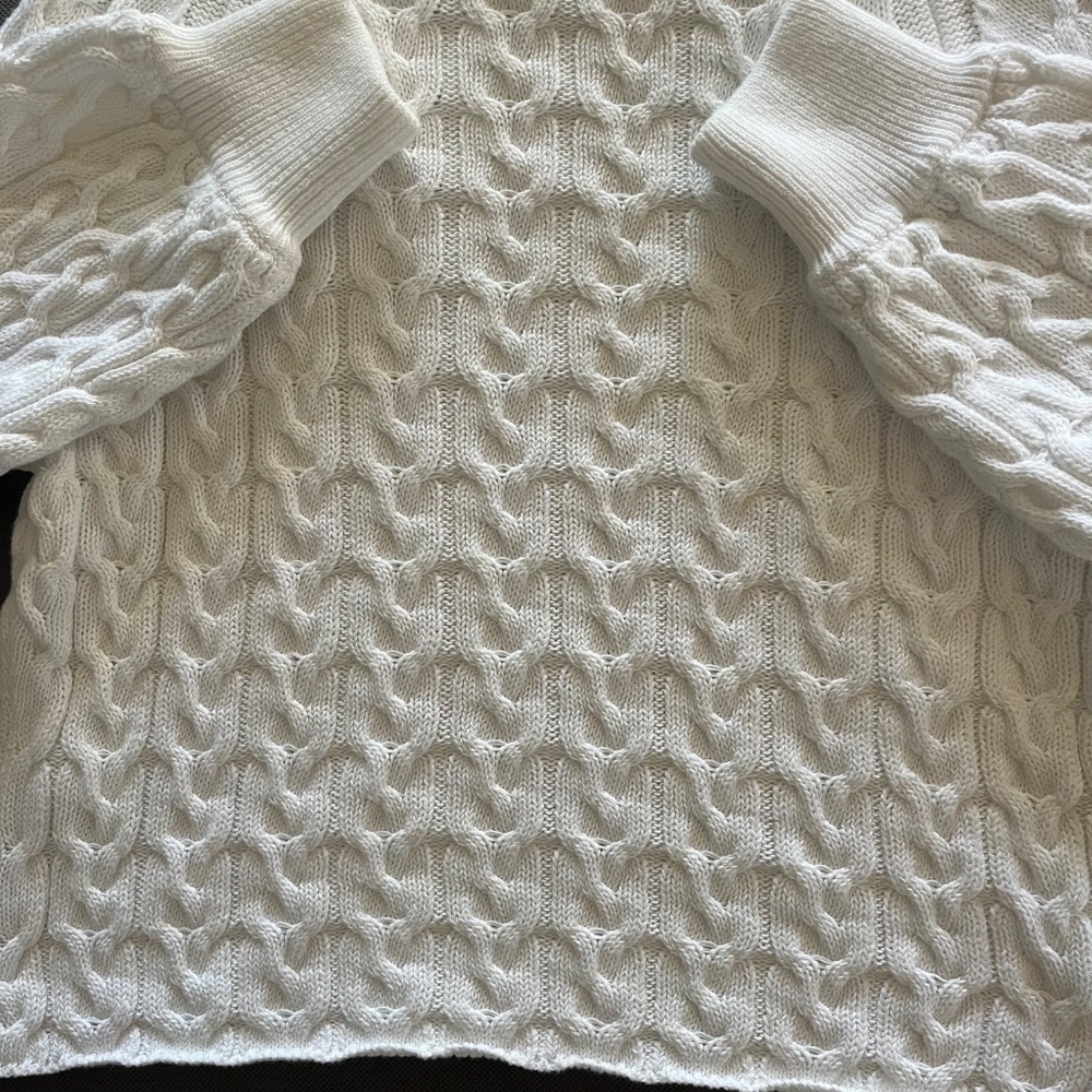 J.Crew White Relaxed-fit Cable-knit Crewneck Sweater Size Small - Picture 7 of 9